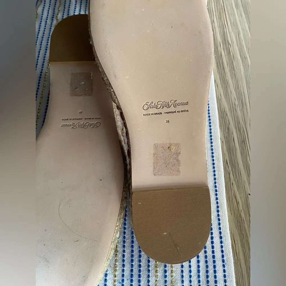 Saks fifth Avenue Shoes Womens size 6  Espadrille Brown Leather Flat NEW